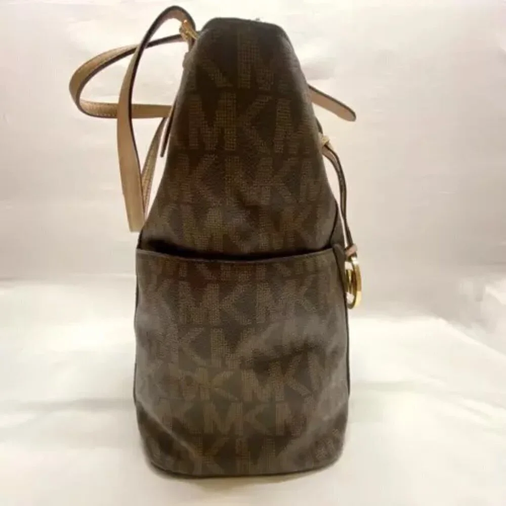 Michael Kors Signature Jet Set East West Top‎ Zip Tote Brown Khaki Saffiano EUC
